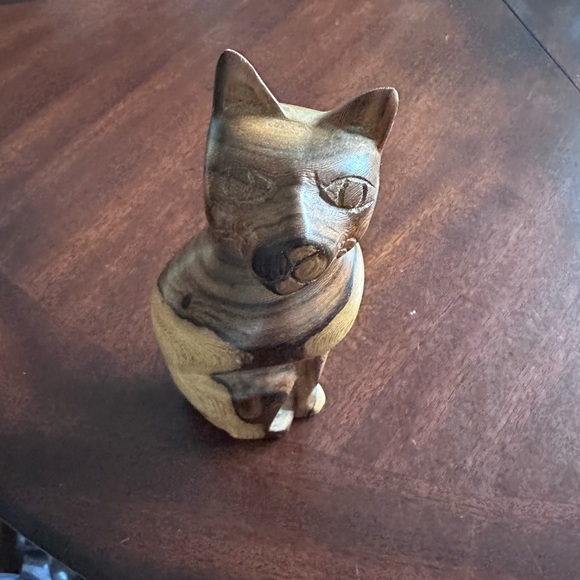 Wooden Cat ~ Art Hand Crafted Carved 8” Collectible Figure Kitten Statue Decor - Picture 11 of 14